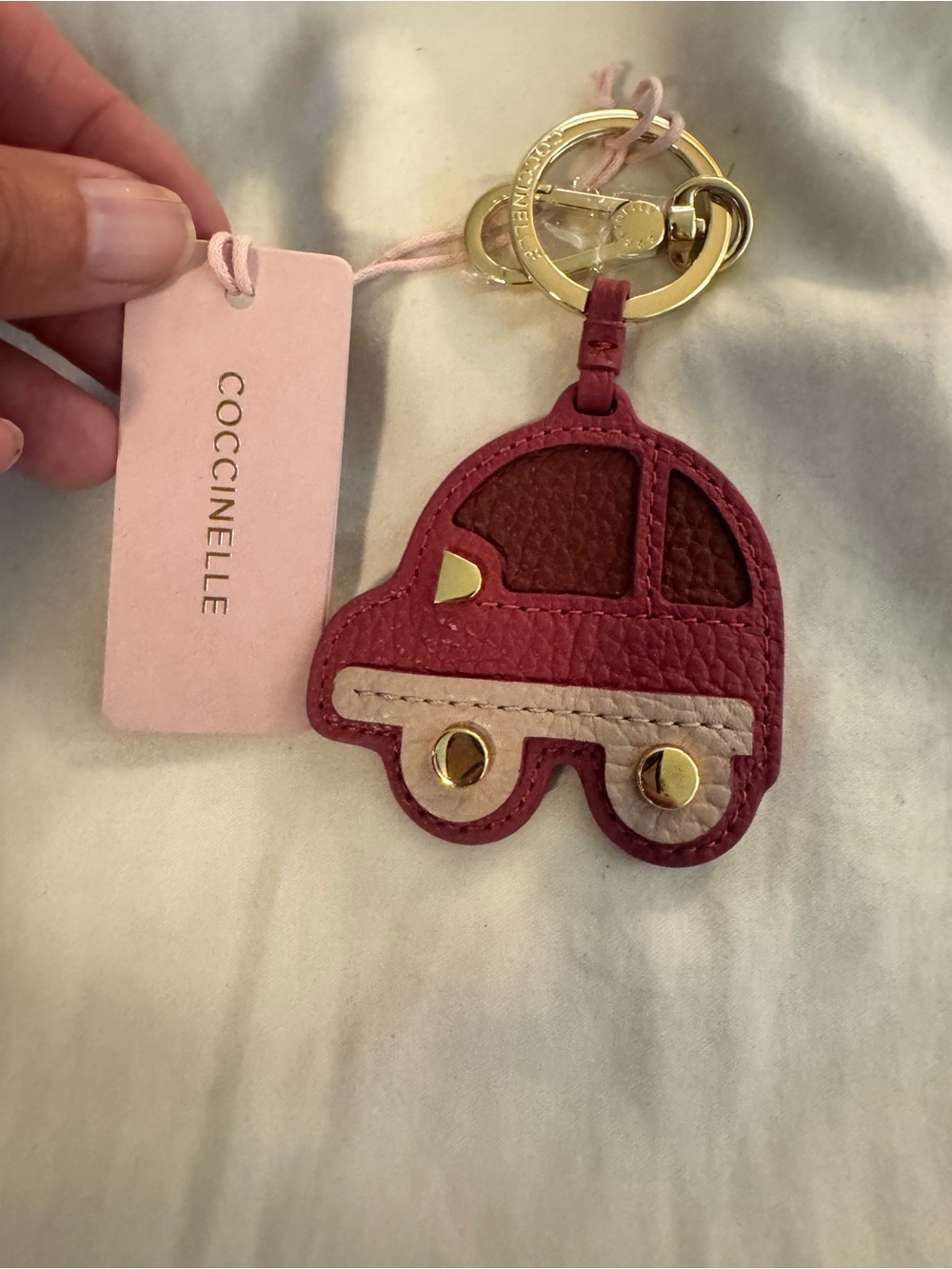 Coccinelle Pink Leather Car Keychain Charm